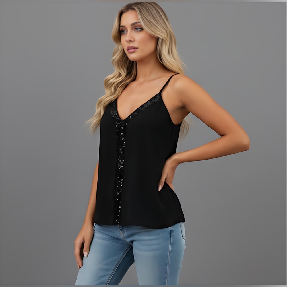 Black Contrast Sequin Cami Top